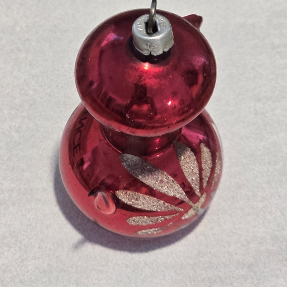 Vtg Lot 2 1950’s Original German Red Painted Mercury Glass Teapot House Ornament - Picture 7 of 15